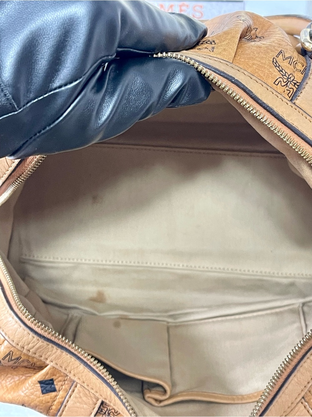 MCM Cognac Visetos Monogram Barrel Tote/Satchel Bag - Picture 9 of 15